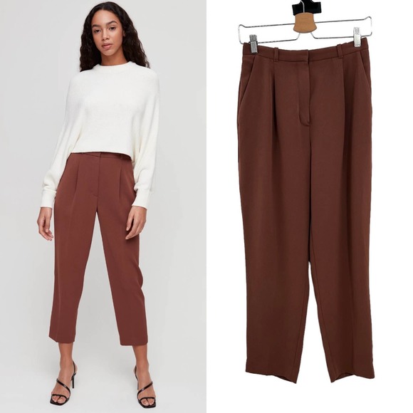 Aritzia Pants - Aritzia Wilfred Essie Cropped High Waisted Dress Pants Amaretto Size 4